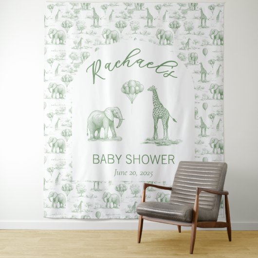 Sage Green Baby shower Banner Safari Toile Wandkleed (In situ)
