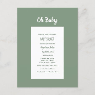 Sage Green Baby shower Elegant Simple Boy Girl Uitnodiging Briefkaart