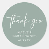 Sage Green Baby shower Sticker rond Moderne Simple (Devant)