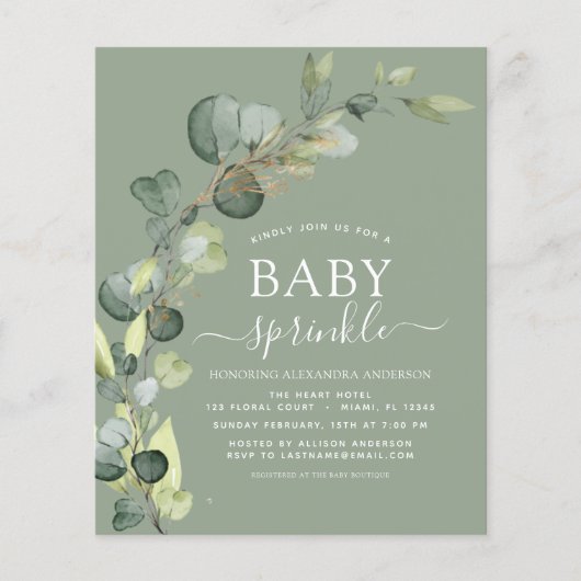 Sage Green Baby Sprinkle doucheuitnodiging Flyer (Voorkant)