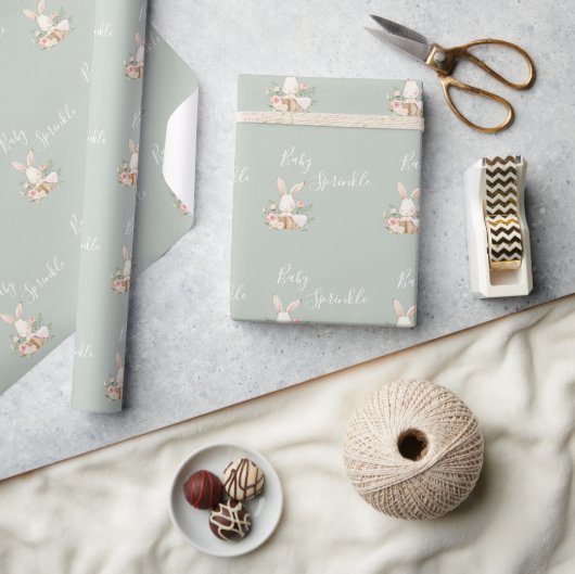 Sage Green Baby Sprinkle Script Baby shower Cadeaupapier (Crafts)