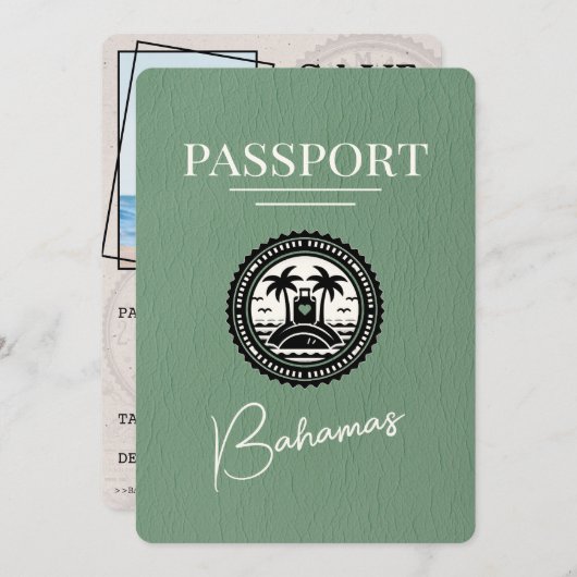 Sage Green Bahama's Paspoort Bewaar de datum Save The Date (Voorkant / Achterkant)