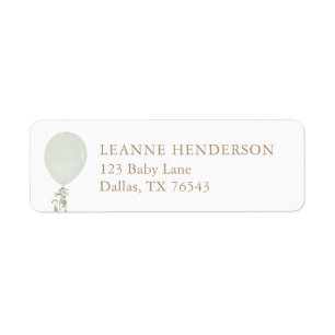Sage Green Balloon Baby shower retouradres Etiket