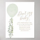 Sage Green Balloon Baby shower zeg geen Baby Poster (Voorkant)