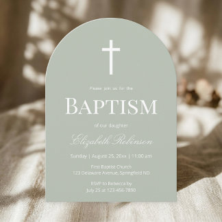Sage Green Baptism Arch Minimalist Christening Kaart