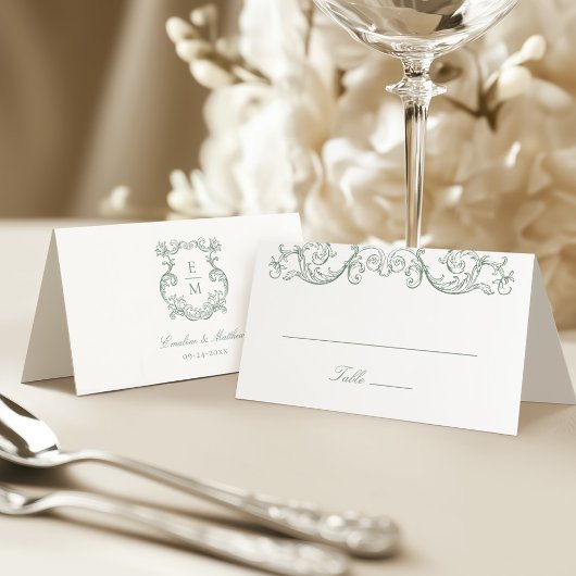 Sage Green  Barok Monogram Crest Wedding