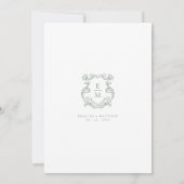 Sage Green  Barok Monogram Crest Wedding Kaart (Achterkant)