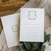Sage Green  Barok Monogram Crest Wedding Kaart