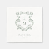 Sage Green Barok Monogram Crest Wedding Servet (Voorkant)