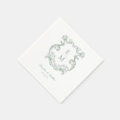 Sage Green Barok Monogram Crest Wedding Servet (Hoek)