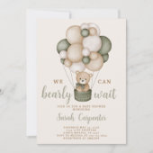 Sage Green Bear Baby shower Boy Invitation (Devant)