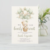 Sage Green Bear Baby Shower Boy Invitation (Debout devant)