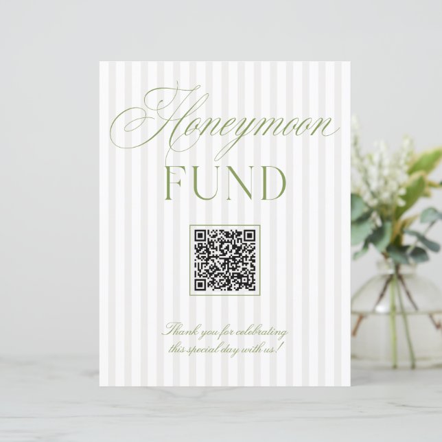 Sage Green & Beige Honeymoon Fund QR Code Sign (Staand voorkant)