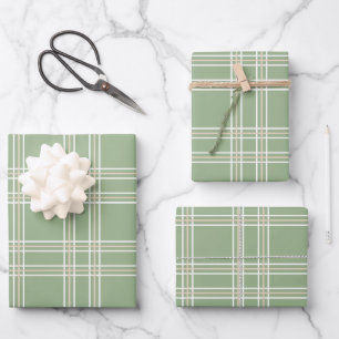 Sage Green Beige Tartan Inpakpapier Vel