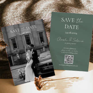 Sage Green Bewaar de Date Kaart met Wedding QR Cod