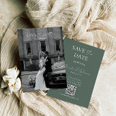 Sage Green Bewaar de Date Kaart met Wedding QR Cod