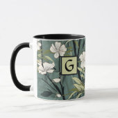 Sage Green Black Floral Japanese Style Monogram Mok (Links)