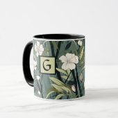 Sage Green Black Floral Japanese Style Monogram Mok (Voorkant links)