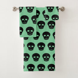 Sage Green Black Skull Pattern Bad Handdoek