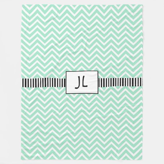 Sage Green Black Striped Monogramed Fleece Blanke (Voorkant)