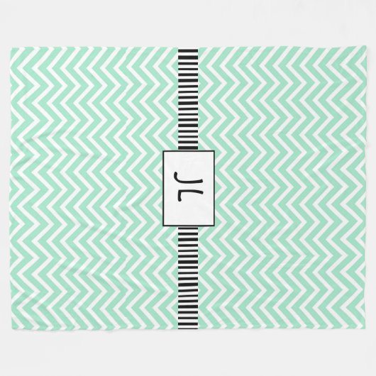 Sage Green Black Striped Monogramed Fleece Blanke (Voorkant (Horizontaal))