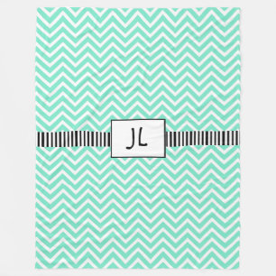Sage Green Black Striped Monogramed Fleece Blanke Deken
