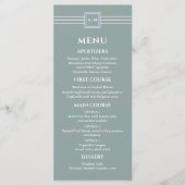Sage Green Blanc Monogramme Moderne Mariage Menu (Devant)