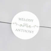 Sage Green Bloemen Grens Elegante Huwelijk Ronde Sticker