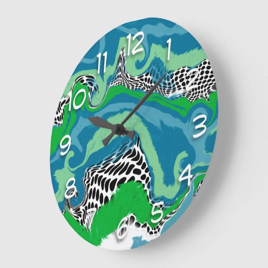 Sage Green, Blue, Black en White Abstract fluid Grote Klok (Hoek)