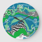 Sage Green, Blue, Black en White Abstract fluid Grote Klok (Voorkant)