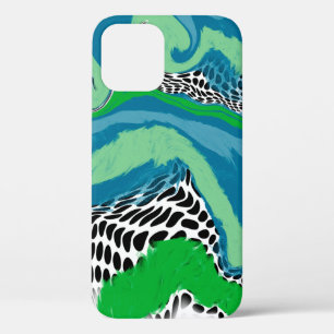 Sage Green, Blue, Black en White Stippen Abstract iPhone 12 Pro Hoesje