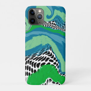 Sage Green, Blue, Black en White Stippen Abstract iPhone 11 Pro Hoesje