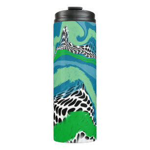 Sage Green, Blue, Black en White Stippen Abstract Thermosbeker