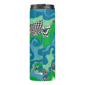 Sage Green, Blue, Black en White Stippen Abstract Thermosbeker (Achterkant)