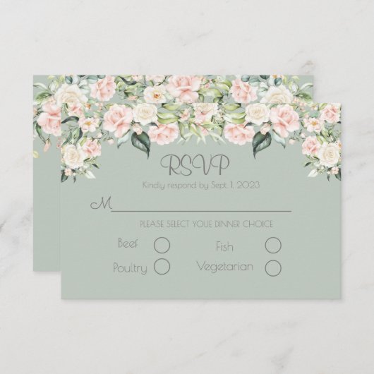 Sage Green Blush Floral Elegant Weddding RSVP (Voorkant / Achterkant)