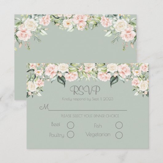 Sage Green Blush Floral Mariage élégant RSVP (Devant / Derrière)