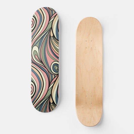 Sage Green, Blush Pink, Dusty Blue Retro Swirl Skateboard (Voorkant)