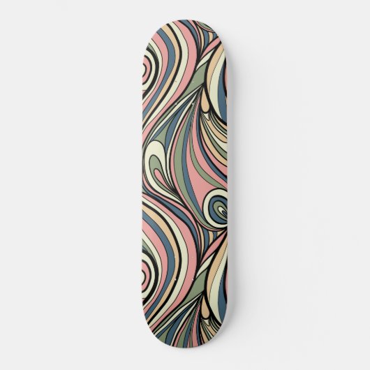 Sage Green, Blush Pink, Dusty Blue Retro Swirl Skateboard (Voorkant)