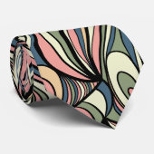 Sage Green, Blush Pink, Dusty Blue Retro Swirl Stropdas (Opgerold)