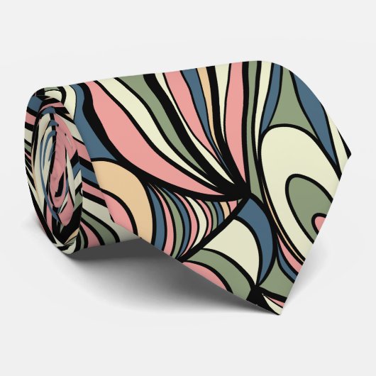 Sage Green, Blush Pink, Dusty Blue Retro Swirl Stropdas (Opgerold)