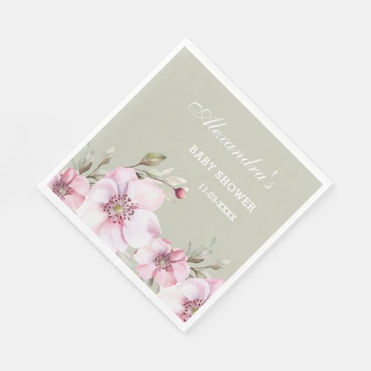 Sage Green Blush Pink Floral Rozen Baby shower Servet (Hoek)