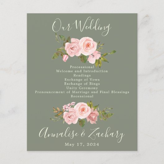 Sage Green & Blush Pink Floral Wedding Programme (Devant)