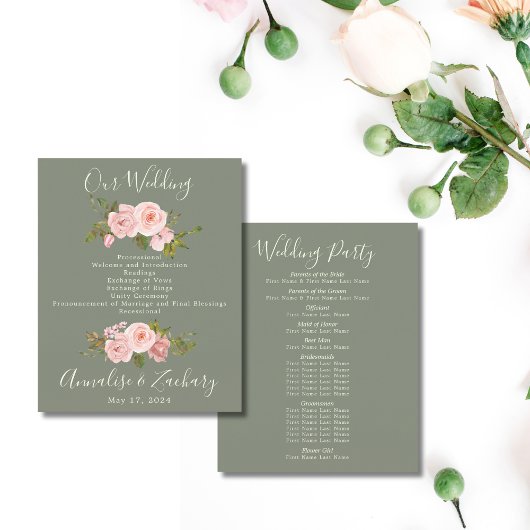 Sage Green & Blush Pink Floral Wedding Programme