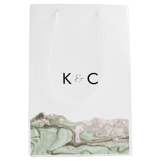 Sage Green & Blush Pink Minimalist Marble Medium Cadeauzakje (Voorkant)