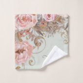 Sage Green Blush Pink Waterverf Floral Elegant Bad Handdoek (Wasdoekje)