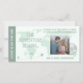 Sage Green Boarding Pass Destination Wedination Bedankkaart (Voorkant)