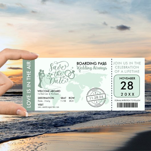 Sage Green Boarding Pass Destination Wedination Save The Date