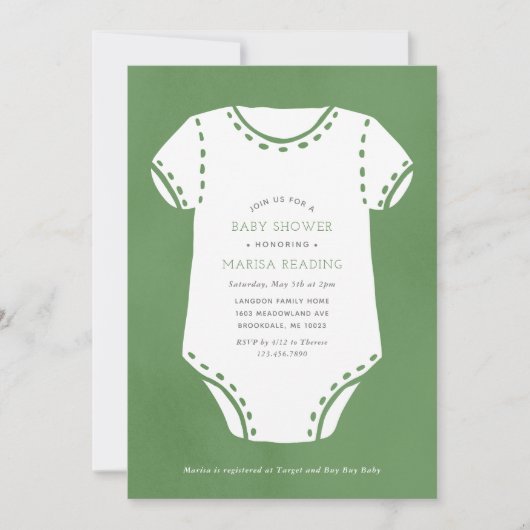 Sage Green Bodysuit minimalistisch Baby shower Kaart (Voorkant)