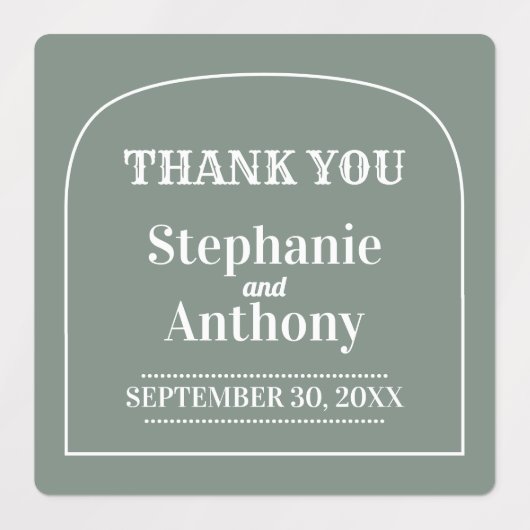 Sage Green Bohemian Retro Arch Dank je huwelijk Labels (Design 1)