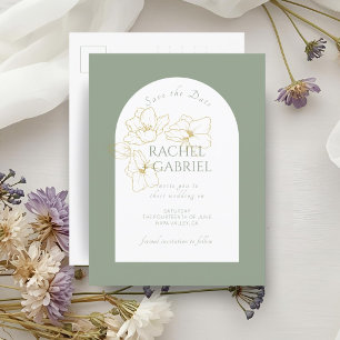 Sage Green   Boho Arch Gouden Bloemen Huwelijk Briefkaart